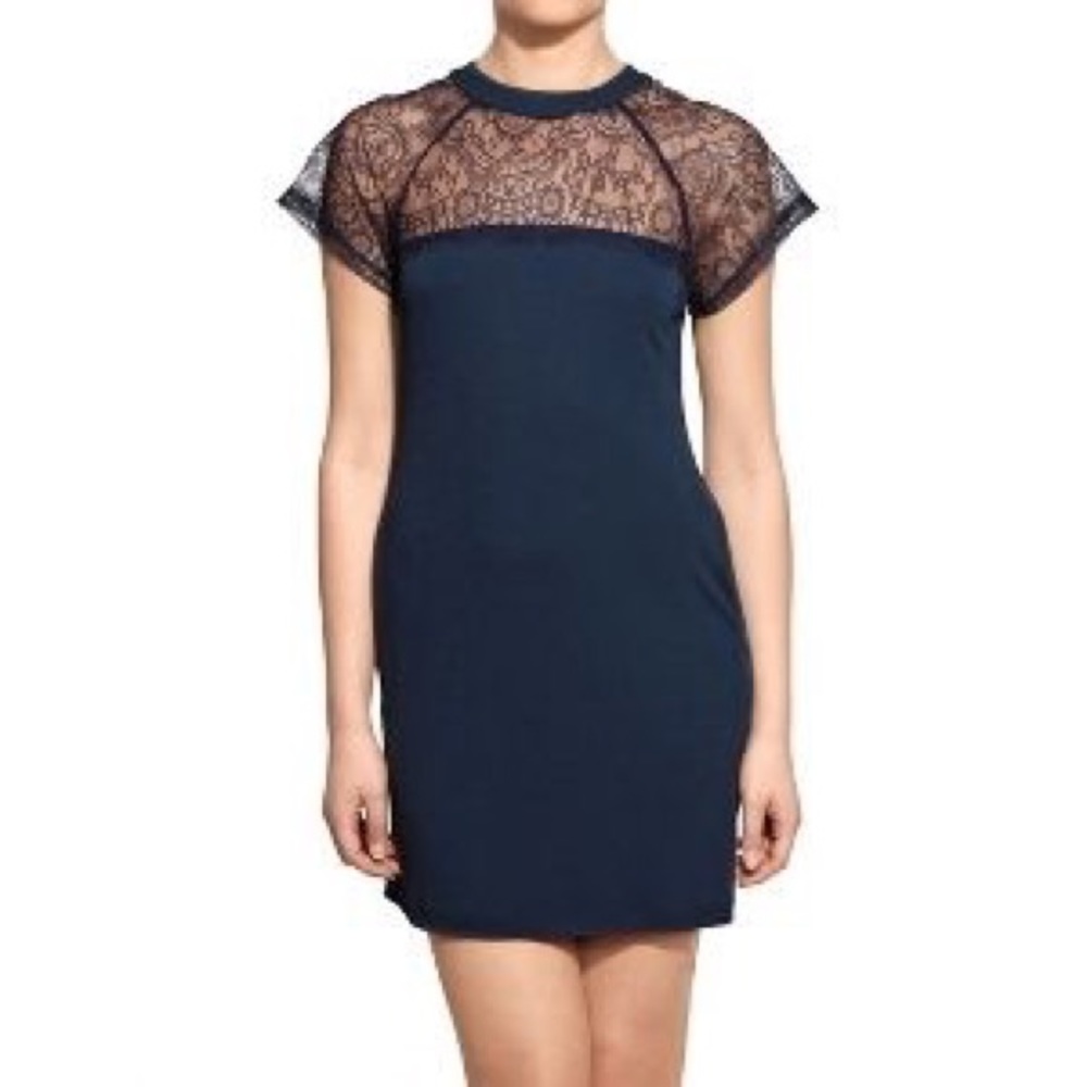 Red Valentino Blue Jersey with Lace Dress